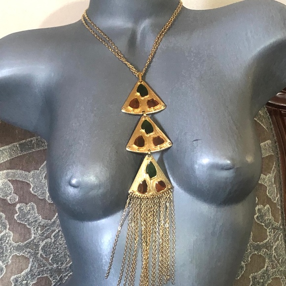 TRIFARI GOLD TONE GLASS CHAIN NECKLACE $650 - Picture 3 of 13